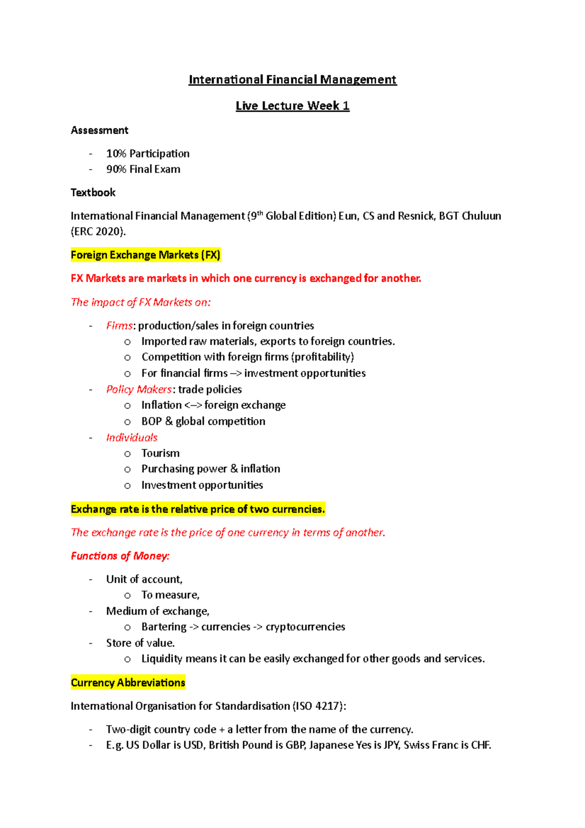 Live Lecture Week 1 - International Financial Management Live Lecture ...