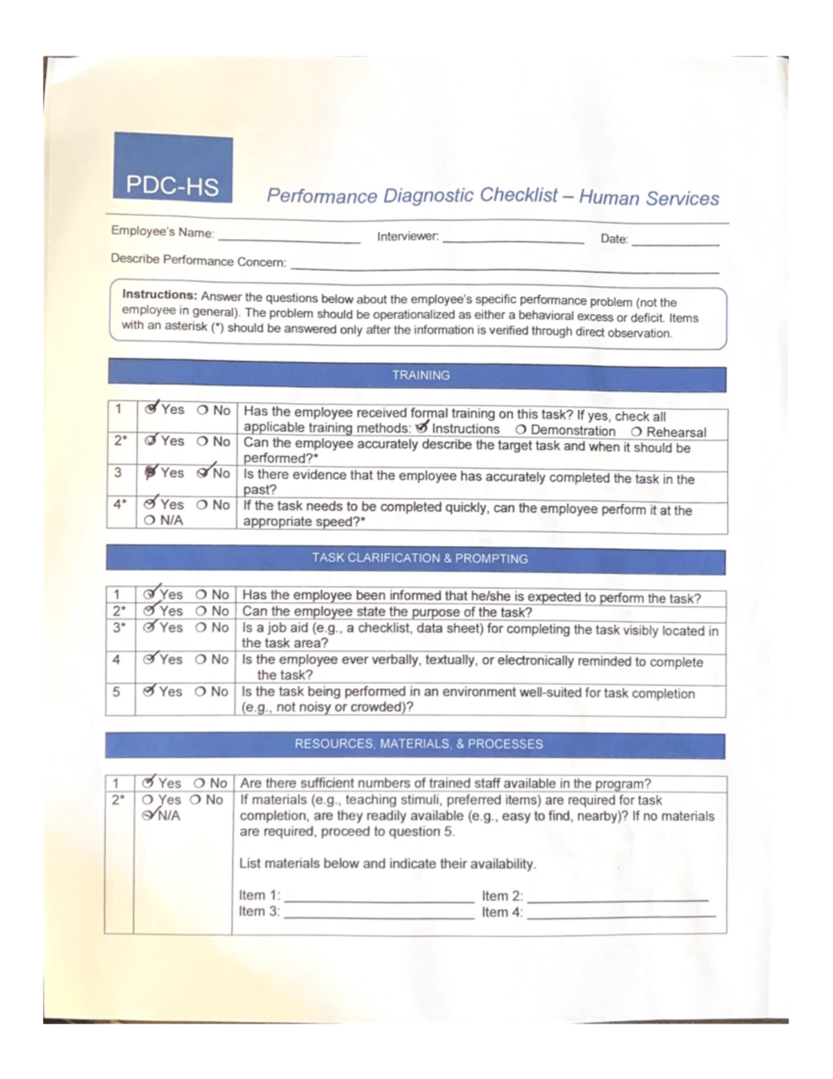 Performance Diagnostic Checklist - Human Services - The problem should ...
