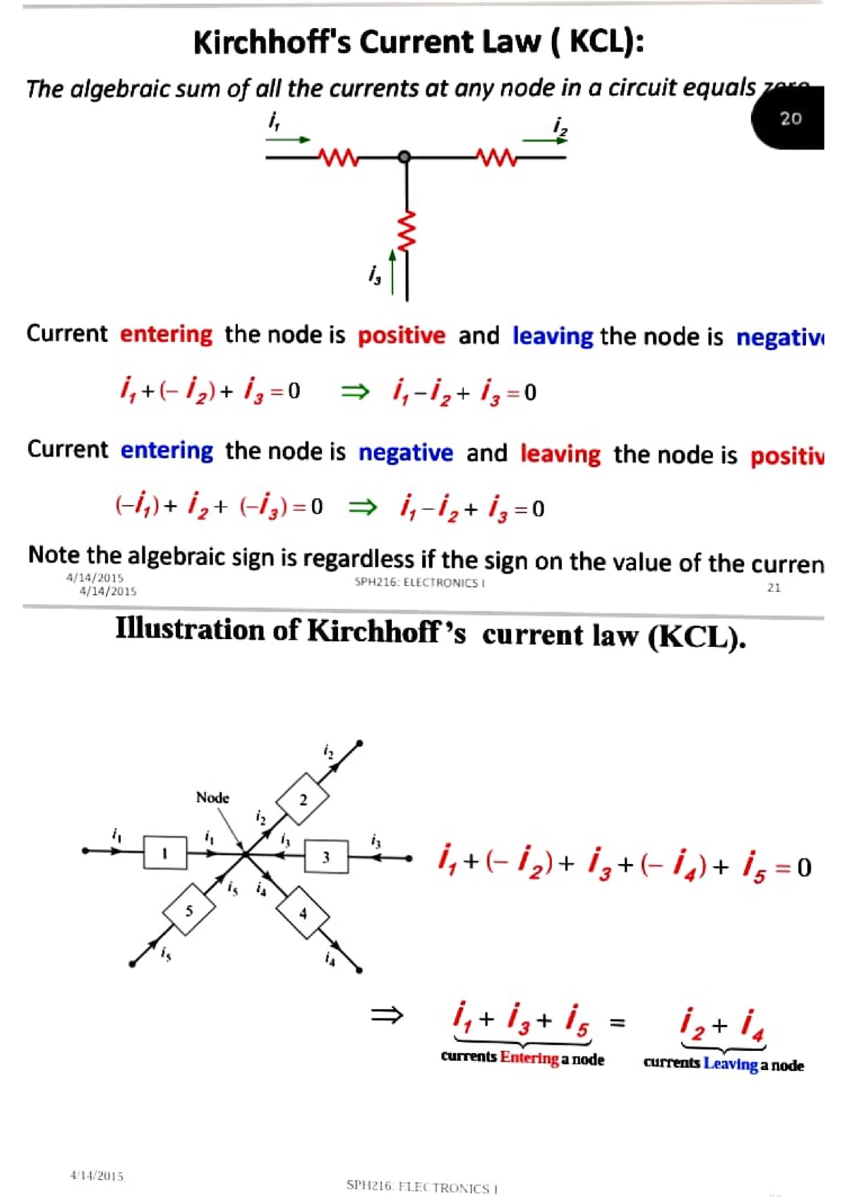 Kirchhoffs Current Law Lecture Notes Kirchhoffs Current Law Kcl The Algebraic Sum Of All 9269