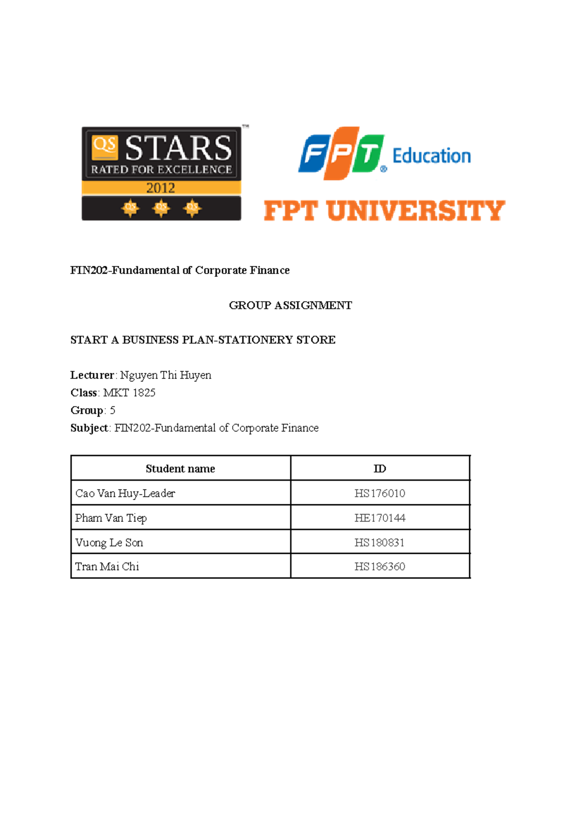 Group Ass Group 5 - Activity - FIN202-Fundamental Of Corporate Finance ...