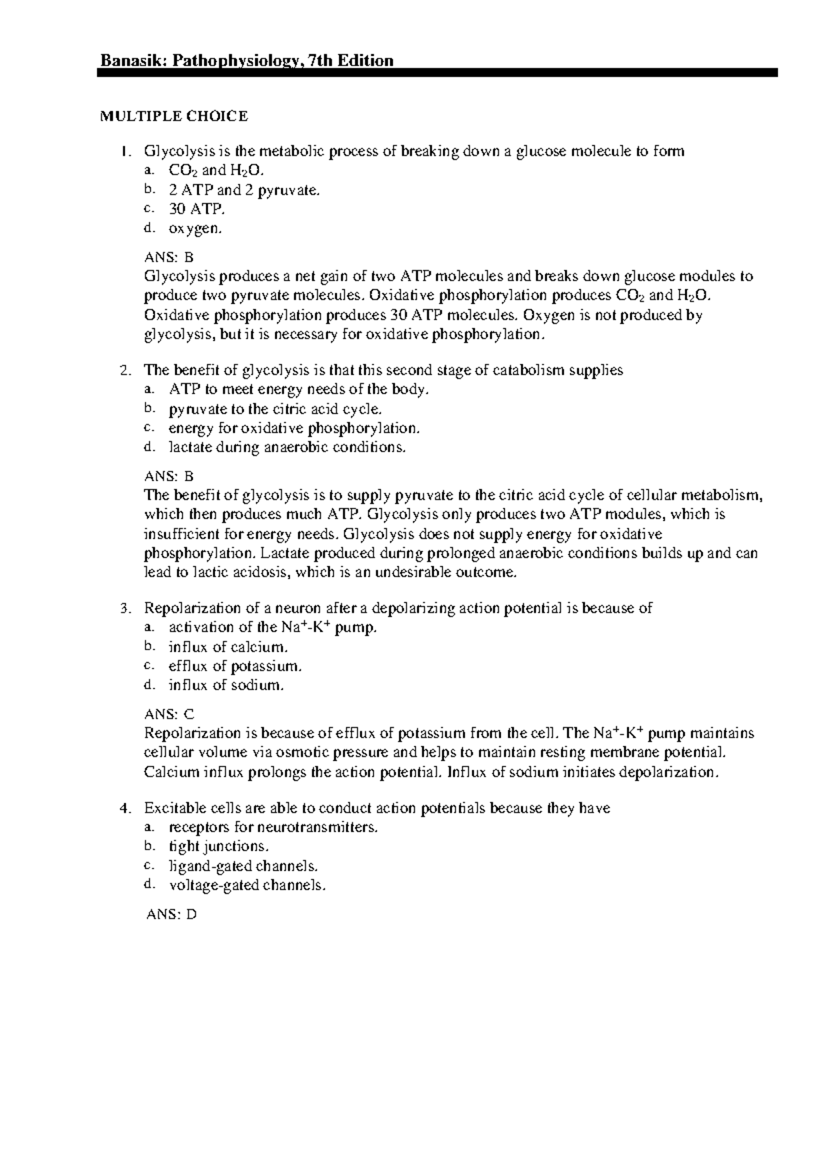 Patho Test bank unit 10 - Practice questions unit 10 - Banasik ...