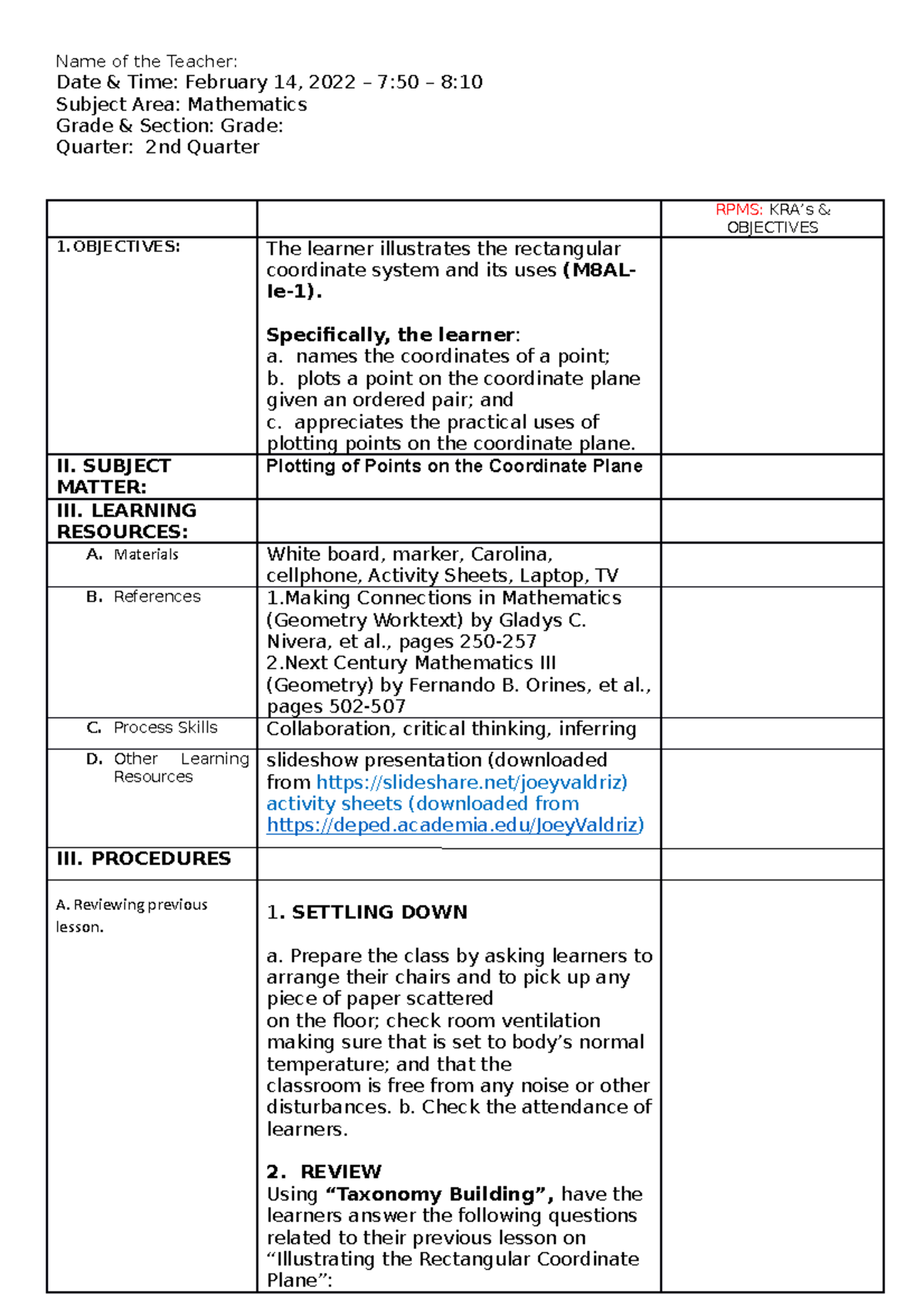 Grade 8 Math Topics Term 3