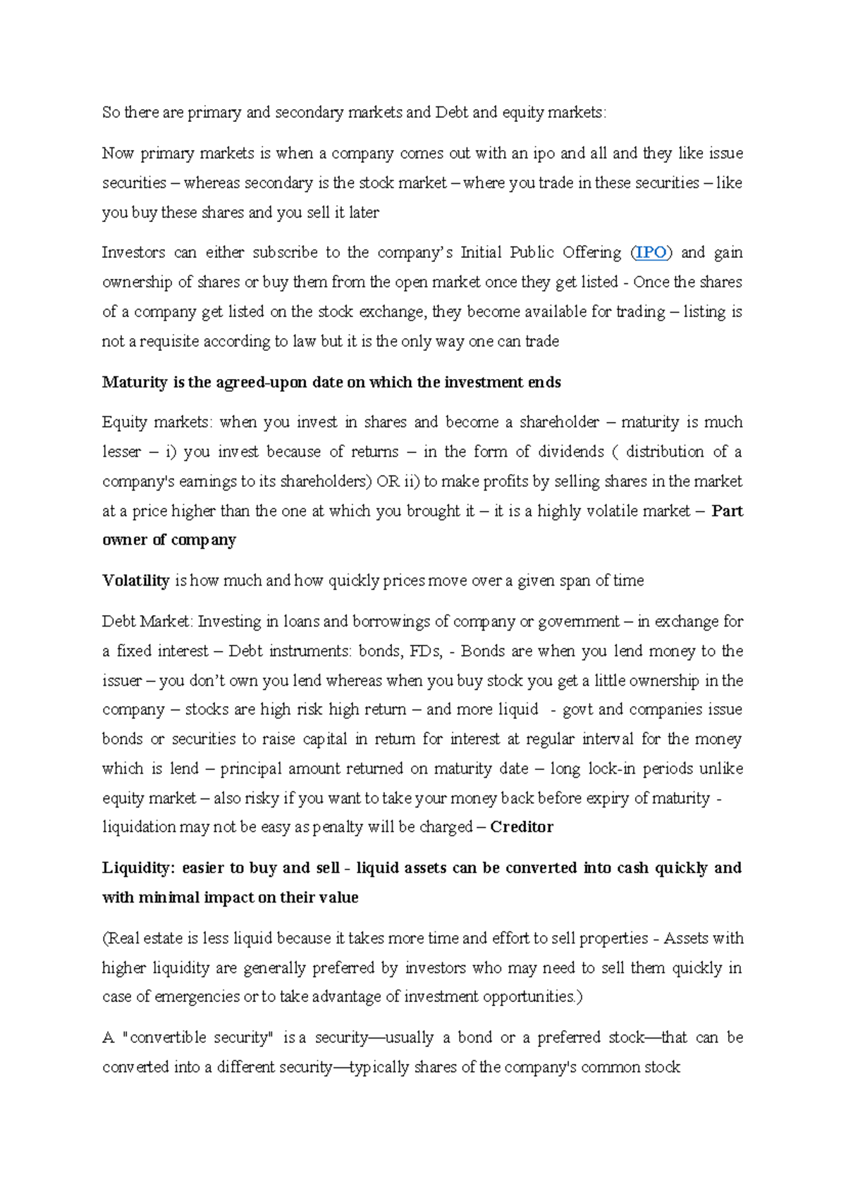 Securities Notes - So there are primary and secondary markets and Debt ...