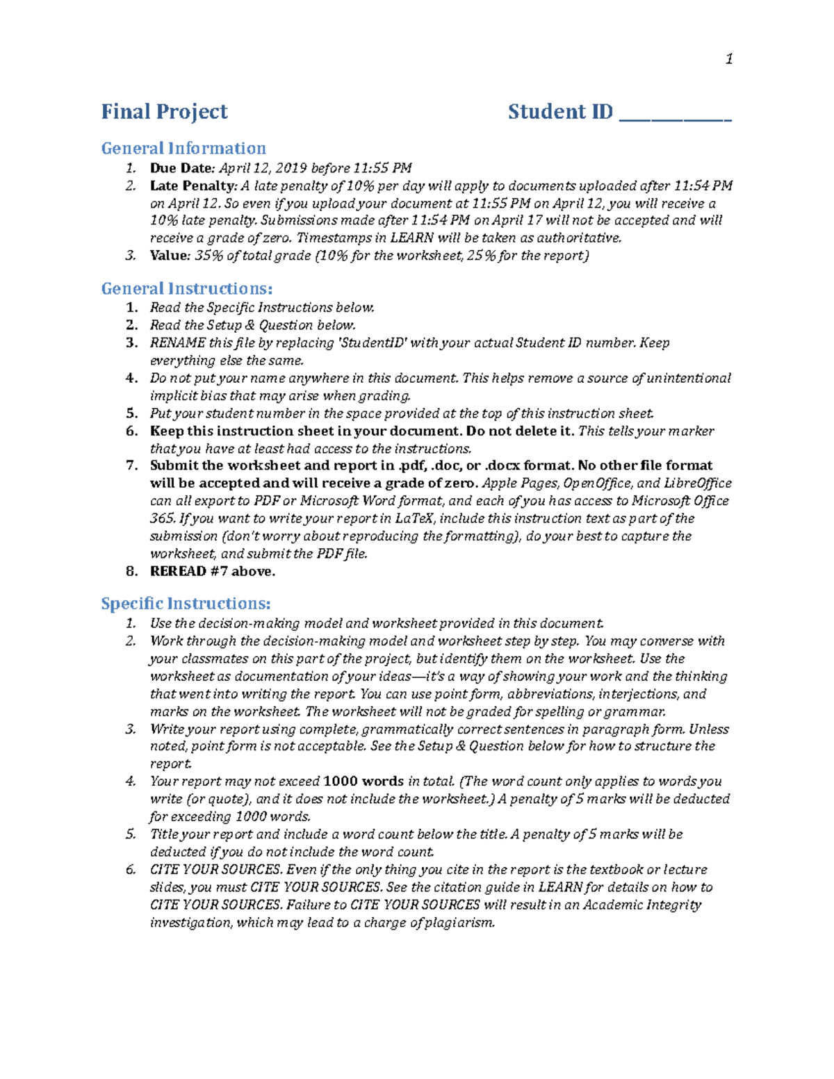 Student ID Project PHIL215 Arbus 202 1191 - 1 Final Project Student ID ...