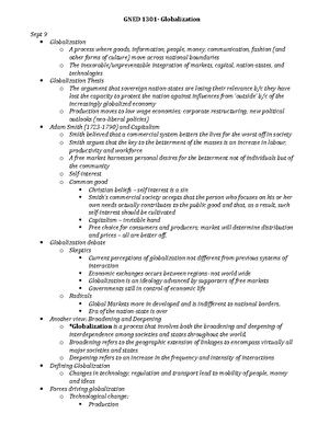 Midterm Review - Notes - Gned 1301 Midterm Review What Is Globalization 