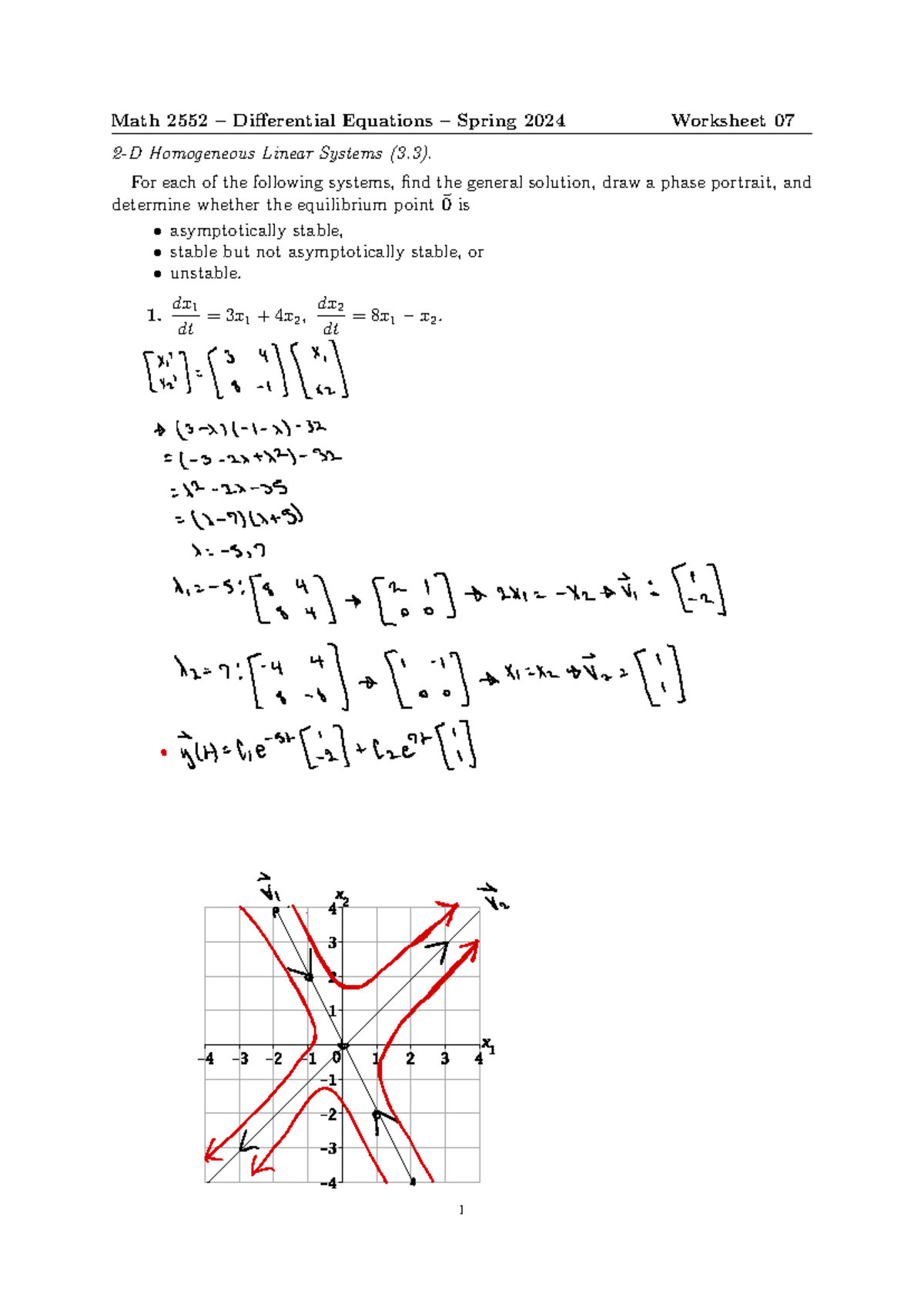 Studio 7 - Math 2552 – Di↵erential Equations – Spring 2024 Worksheet 07 ...