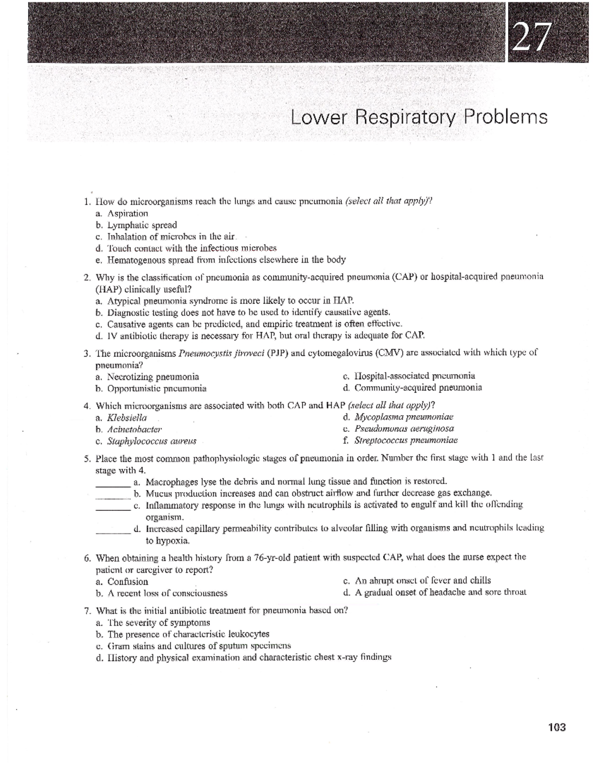 Pneumonia Quiz - Practice quiz - NURSE 407 - Studocu