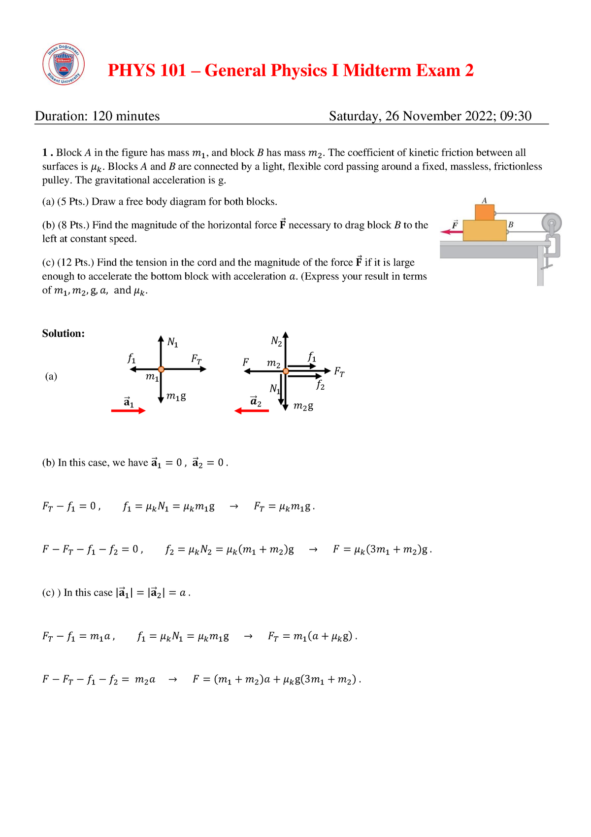 P 101 2022-23-1 2M - Mt 2 Fizik - PHYS 101 – General Physics I Midterm ...