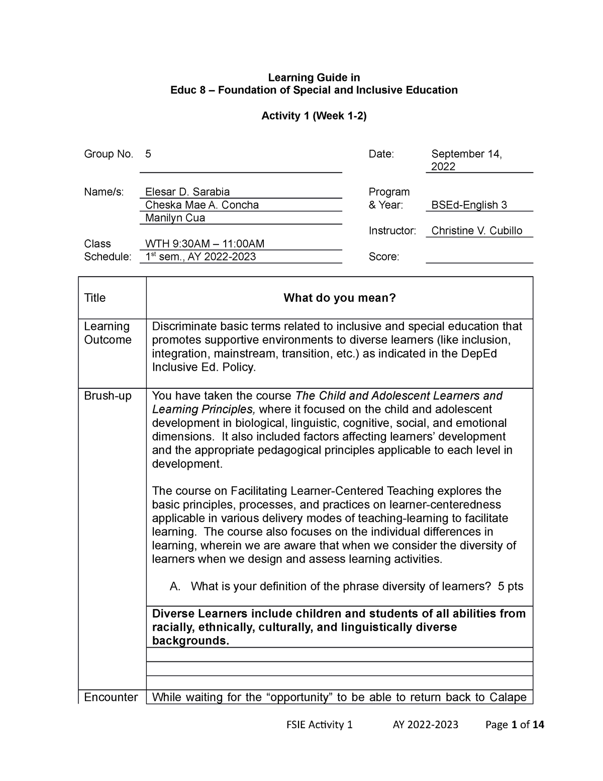 FSIE Eng3 G5 A1 - Thanks - Learning Guide in Educ 8 – Foundation of ...