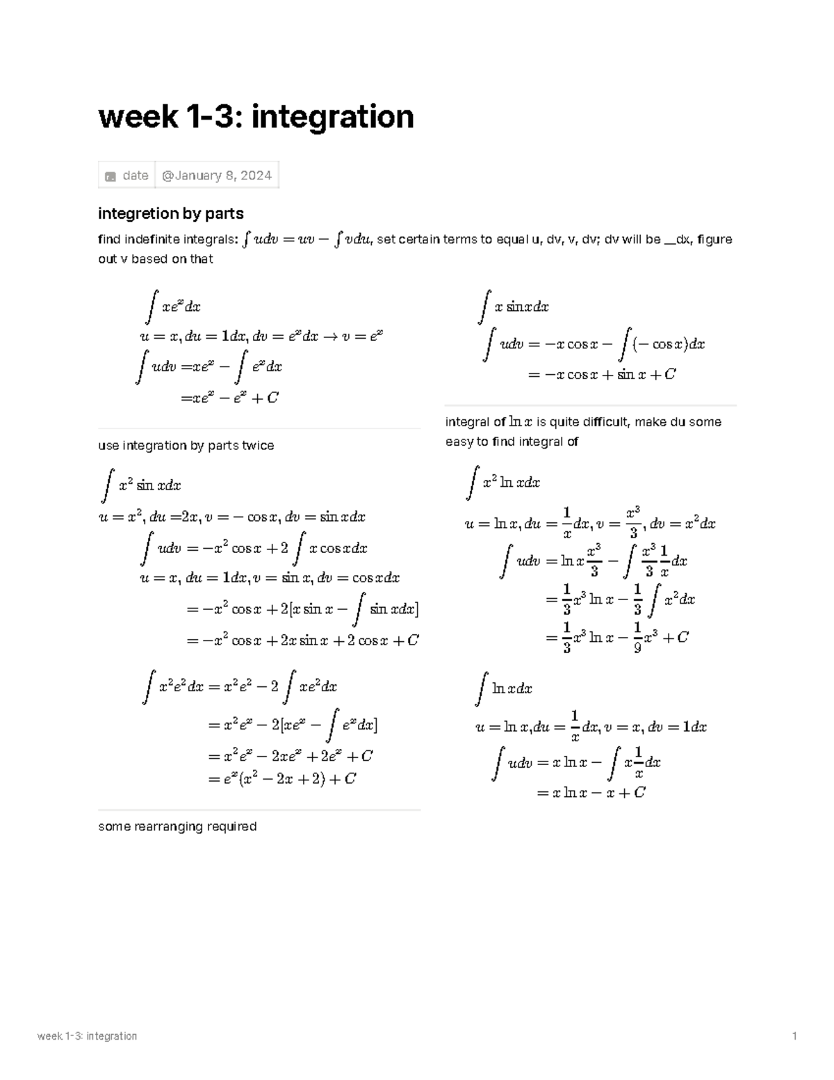 Calc notes - week 1-3: integration date integretion by parts find ...