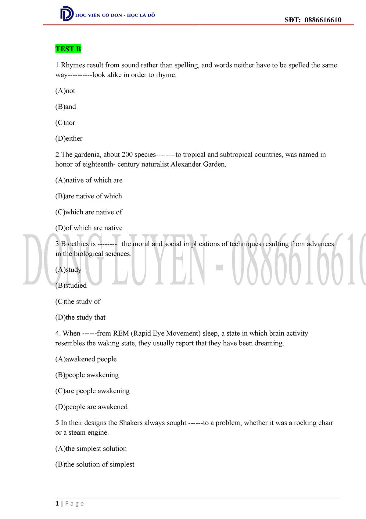 Test-B - .....ccc - TEST B 1 Result From Sound Rather Than Spelling ...