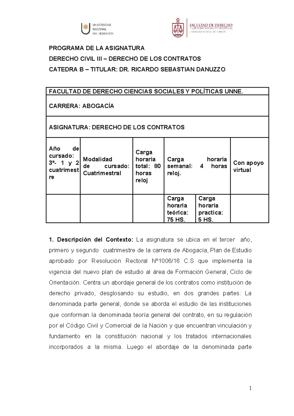 Programa Derechodelos Contratos Catedra B - PROGRAMA DE LA ASIGNATURA ...