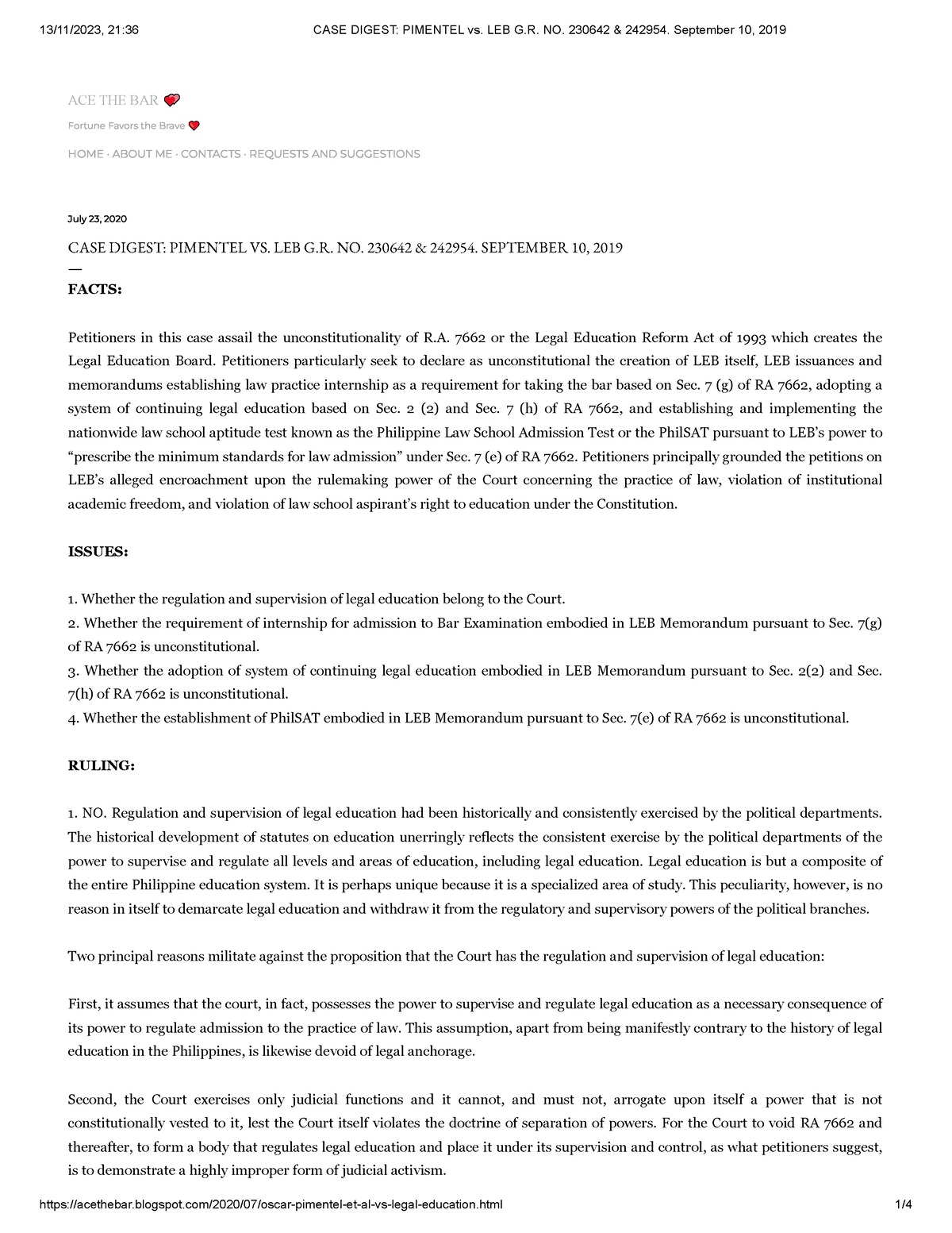 CASE- Digest - Pimentel-vs.-LEB-G.R.-NO - July 23, 2020 CASE DIGEST ...