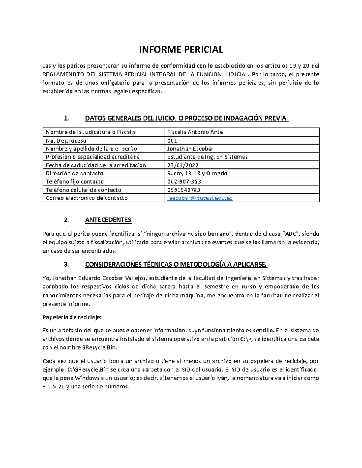 Informe Pericial Escobar Resuelto - INFORME PERICIAL Las Y Los Peritos ...