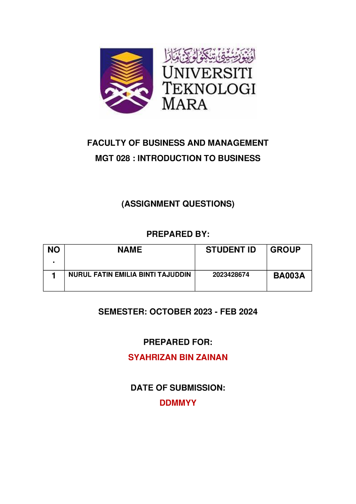 contoh assignment mgt 028