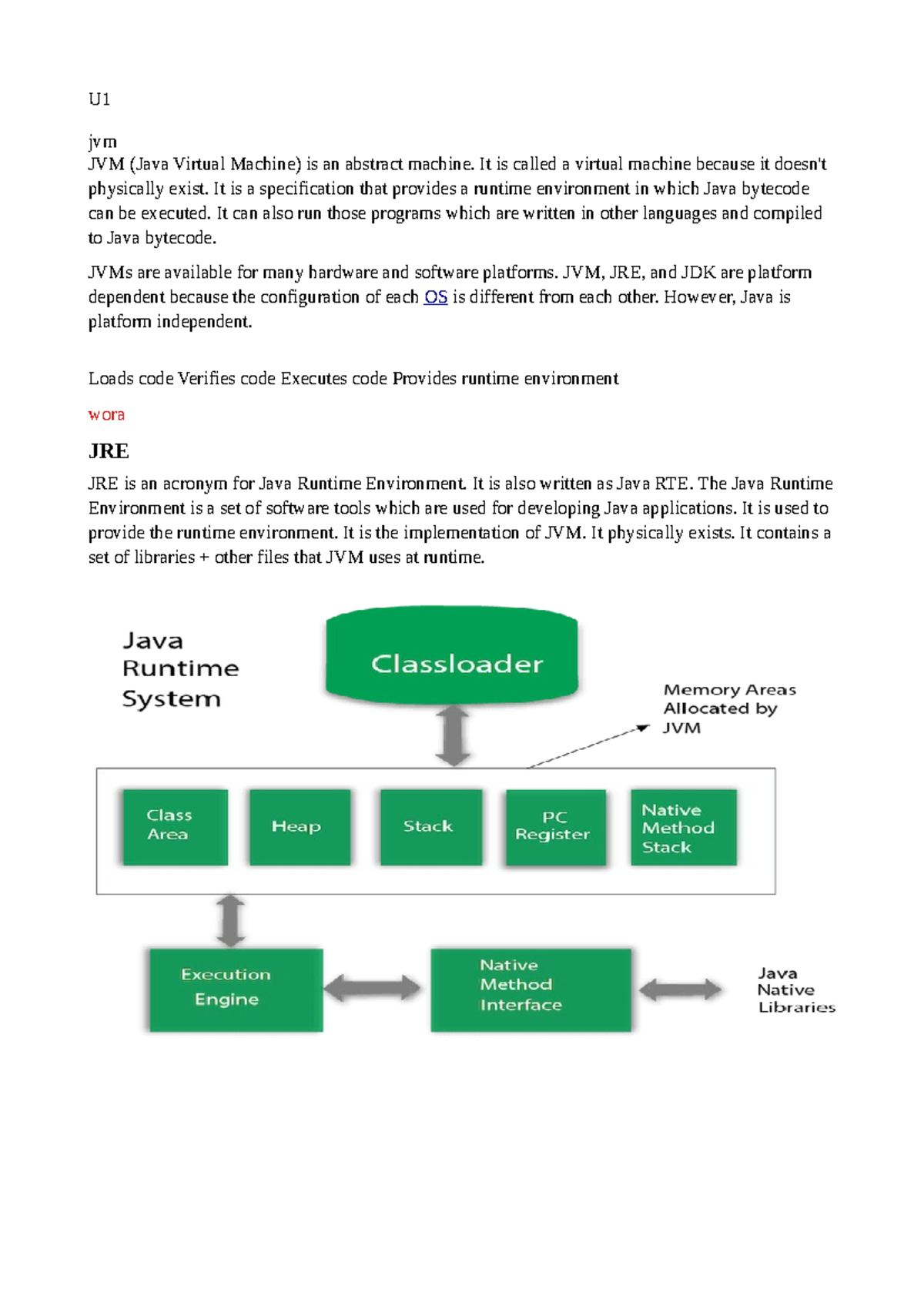 Java notes for exams - U jvm JVM (Java Virtual Machine) is an abstract ...