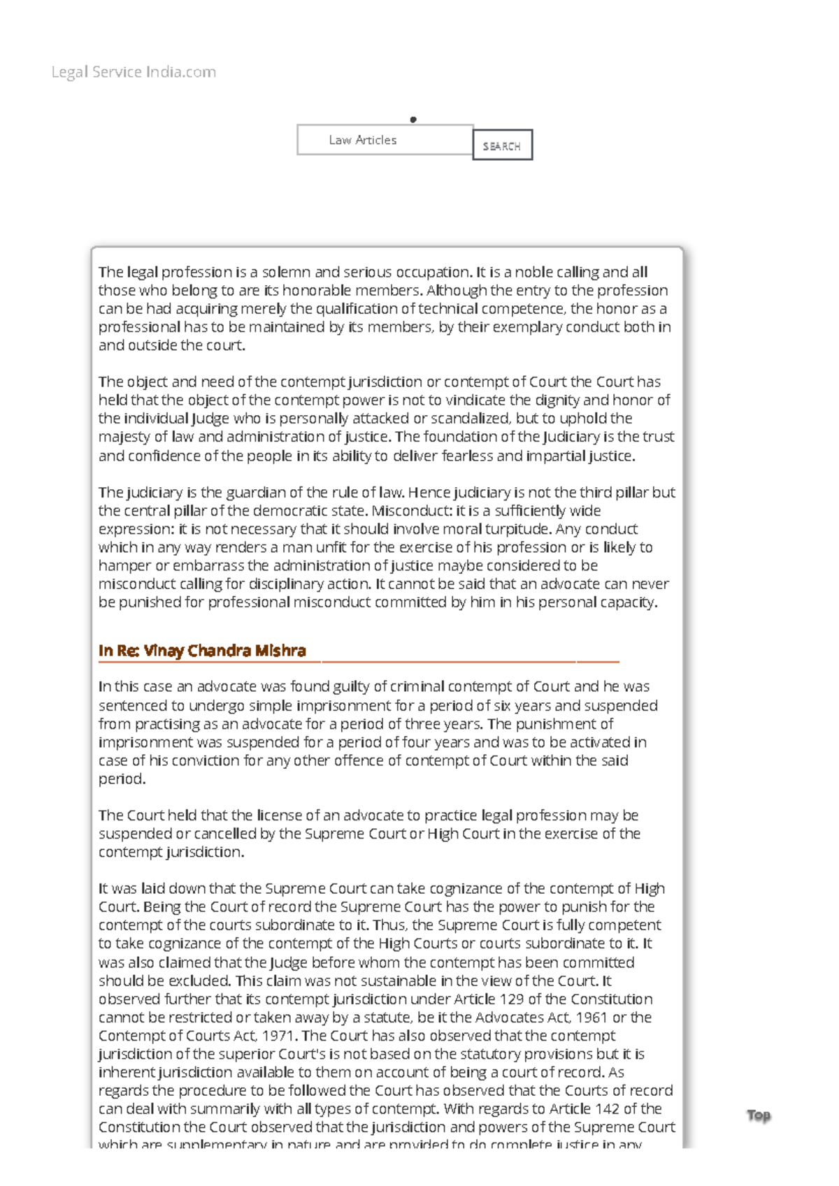 Supreme Court on Contempt by Advocates - Law Articles SEARCHSEARCH The ...