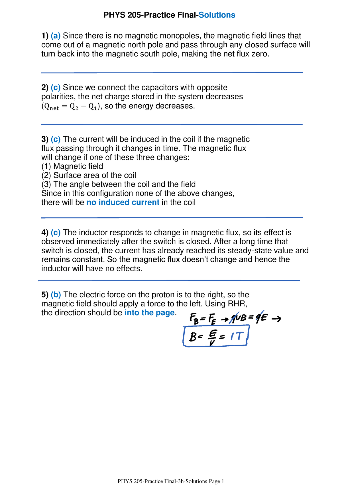 PHYS 205-Practice Final-3h-Solutions - PHYS 205-Practice Final ...