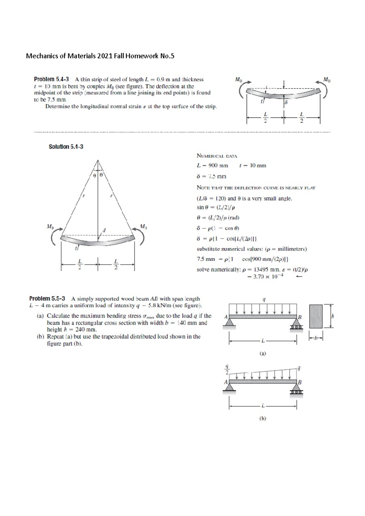 2021 mechanics of materials Homework Chap 05 - Mechanics of Materials ...