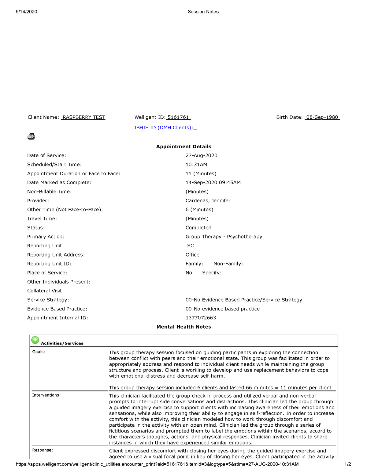 Group Therapy Note Sample - 9/14/2020 Session Notes - Studocu