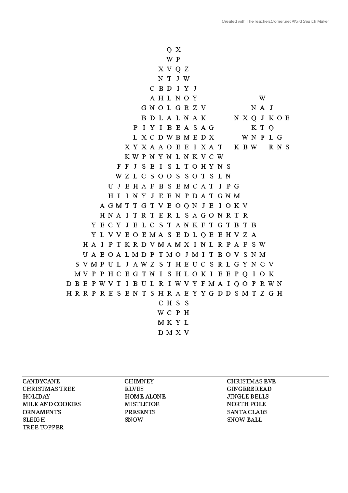 Wordsearch k2a G7E7l4x Created With TheTeachersCorner Word Search Maker CANDYCANE CHIMNEY