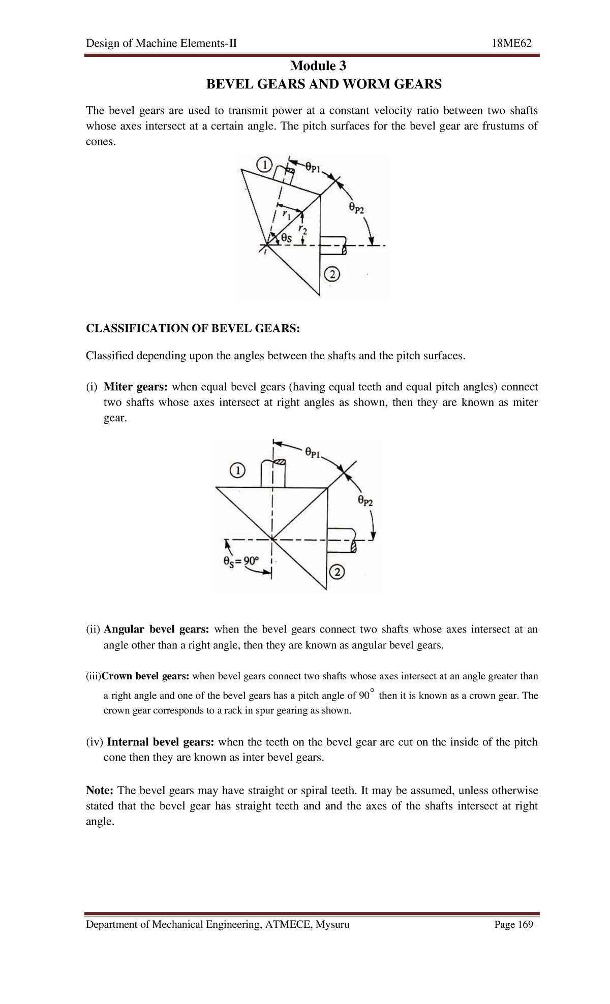 Machine Tool Design Module3 Module 3 BEVEL GEARS AND WORM GEARS The