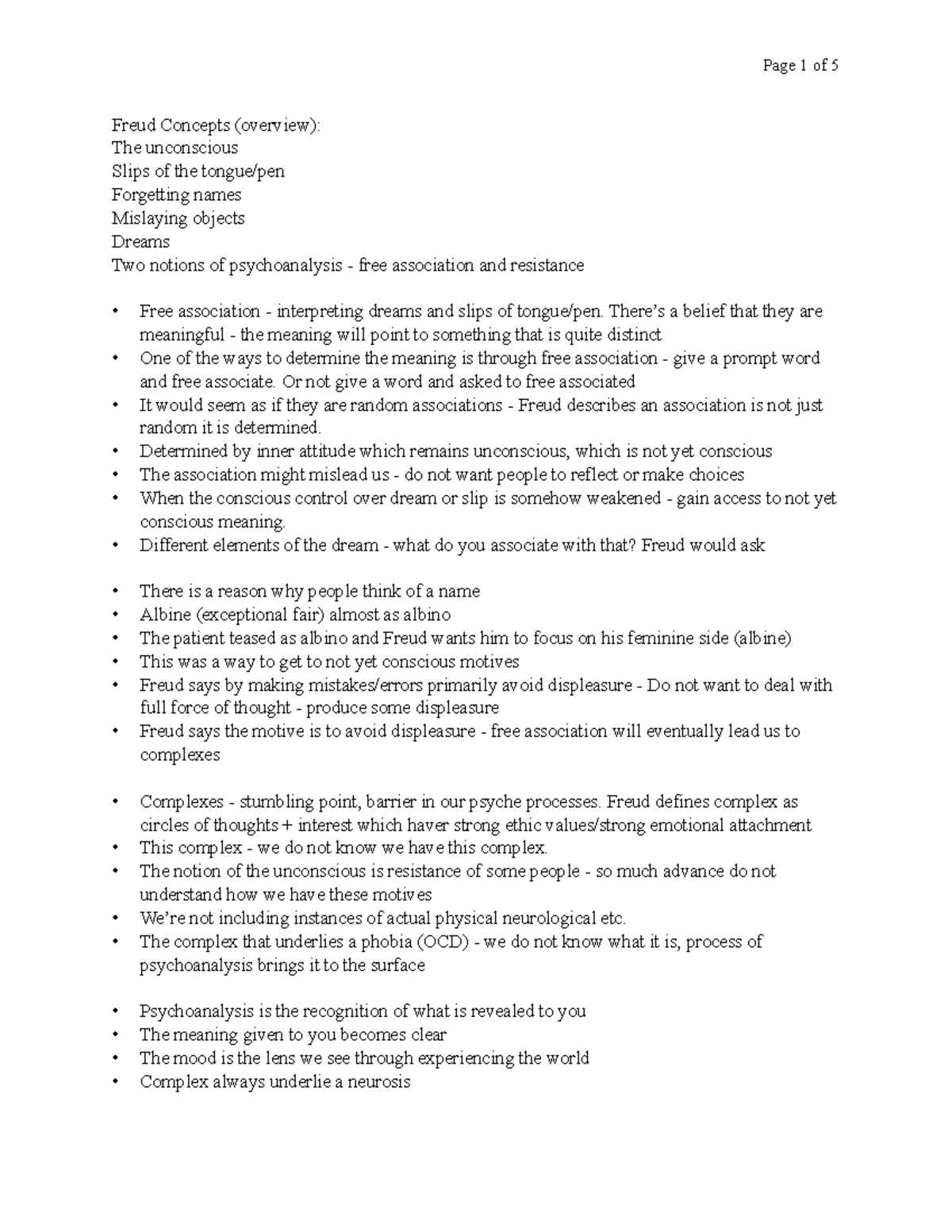 Lecture FOUR JAN 20, 2021 Freud Concepts (overview) The