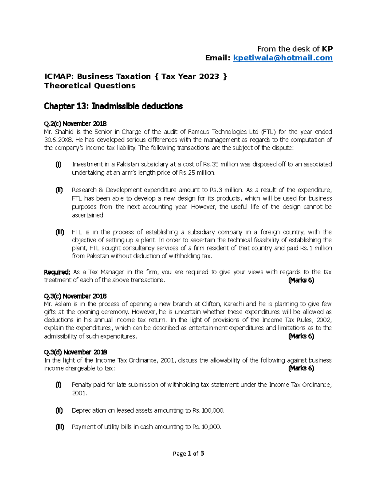 Icmap chapter 13a - tax notes by khalid petiwala - From the desk of KP ...