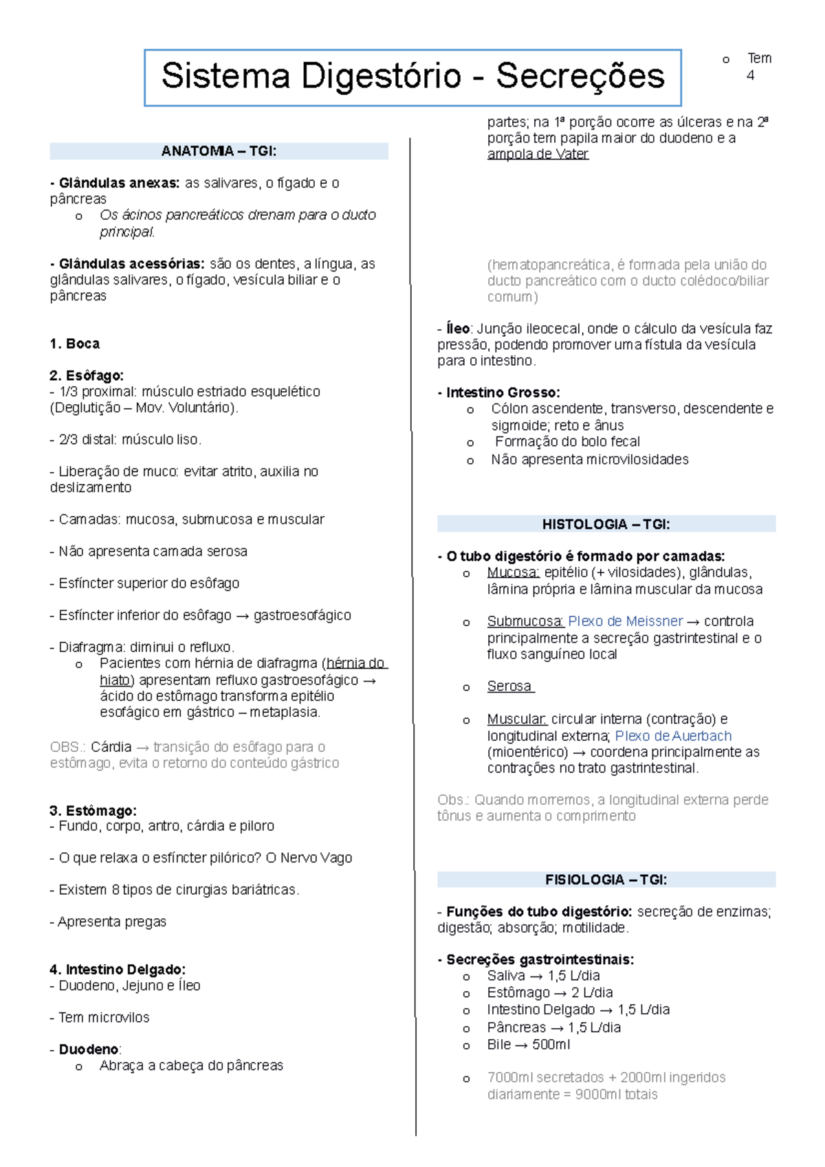 Fisiologia - Secreções TGI - ANATOMIA – TGI: - Glândulas anexas: as ...