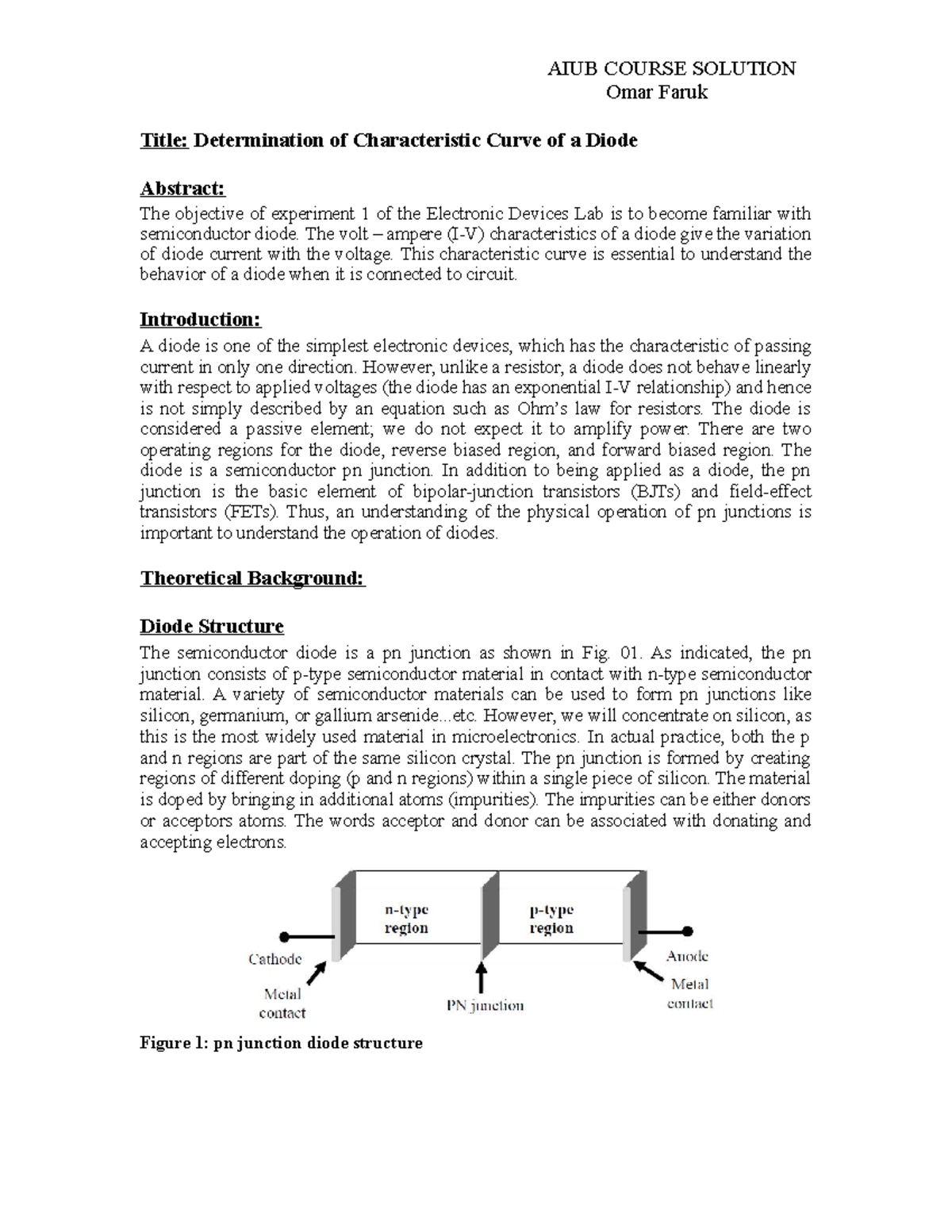 Device LAB EXP 01(Determination of Characteristic Curve of a Diode)-acs -  Electronic Devices - StuDocu