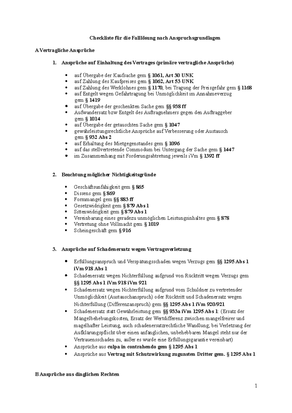 Anspruchsgrundlagen Wichtig Für Fallbearbeitung - Checkliste Für Die ...