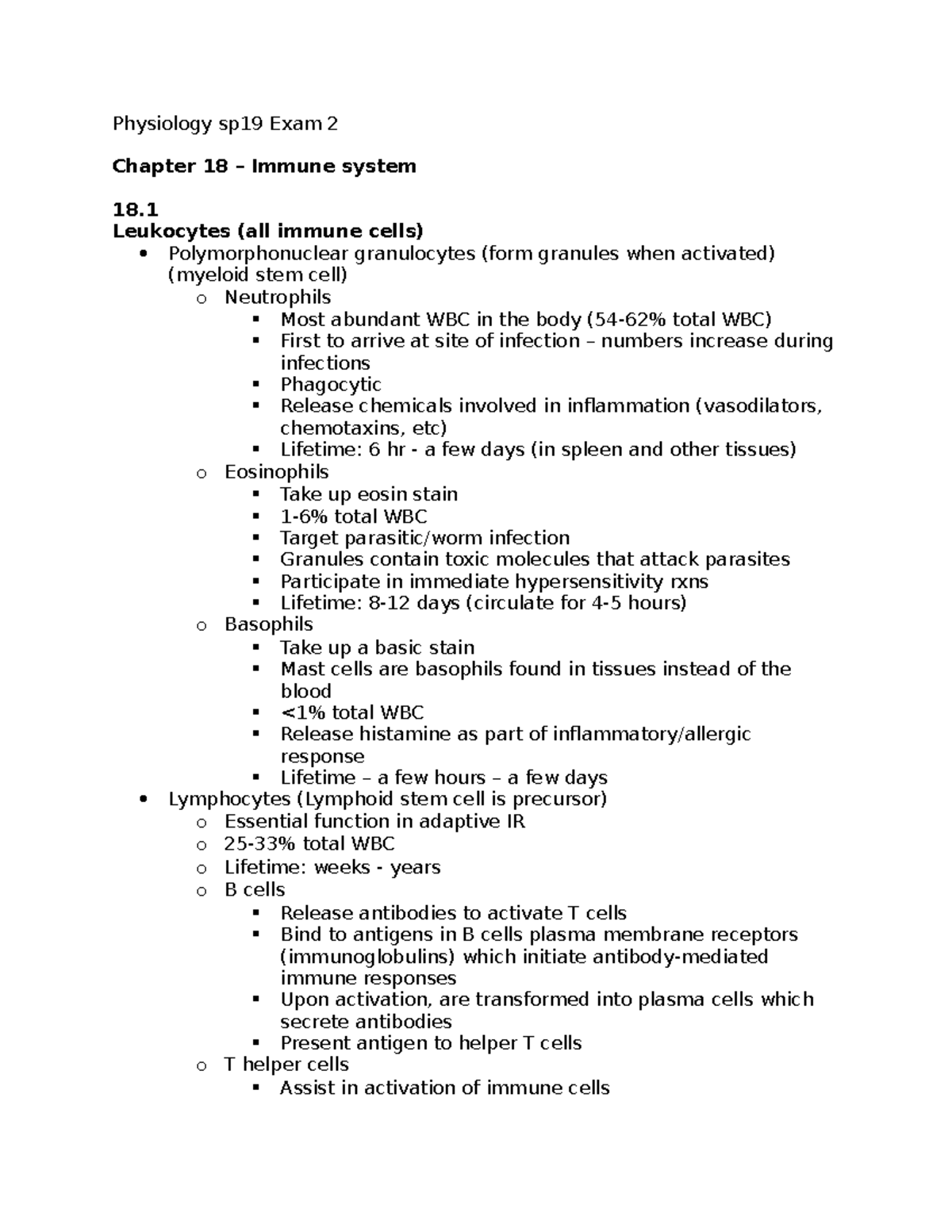 Physiology 2 Exam 2 Study Guide KB - Physiology Sp19 Exam 2 Chapter 18 ...