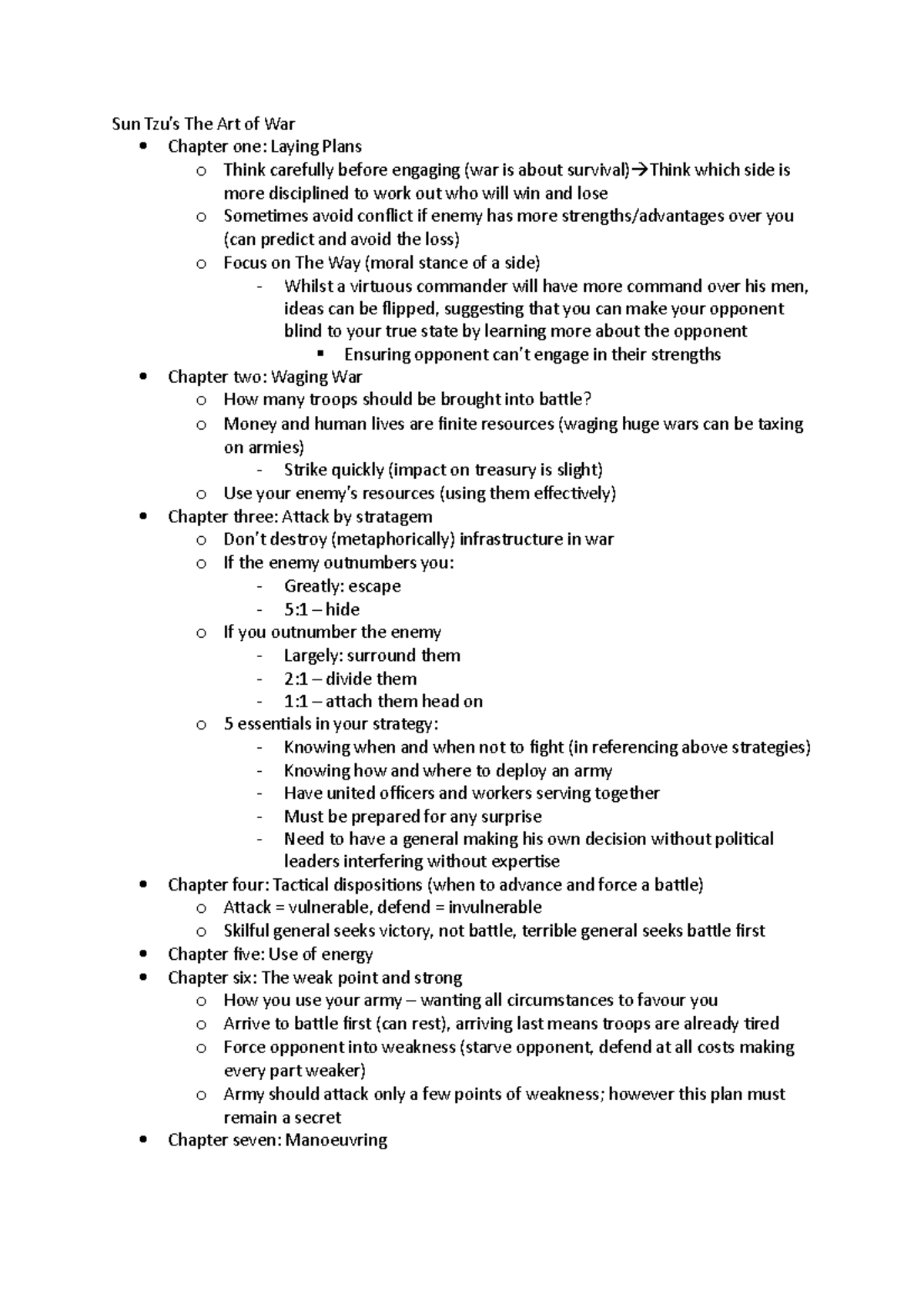 MGMT3001 Art of war (part of content) Sun Tzu’s The Art of War Chapter one Laying Plans o