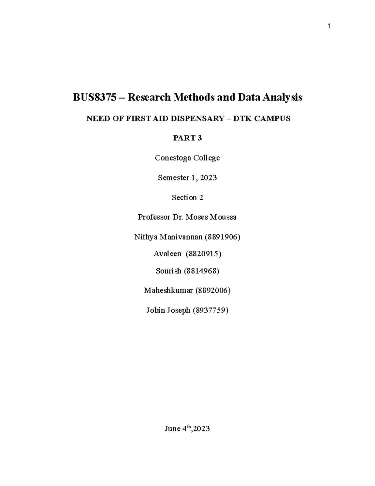 Business research part 3 interview BUS8375 Conestoga College Studocu