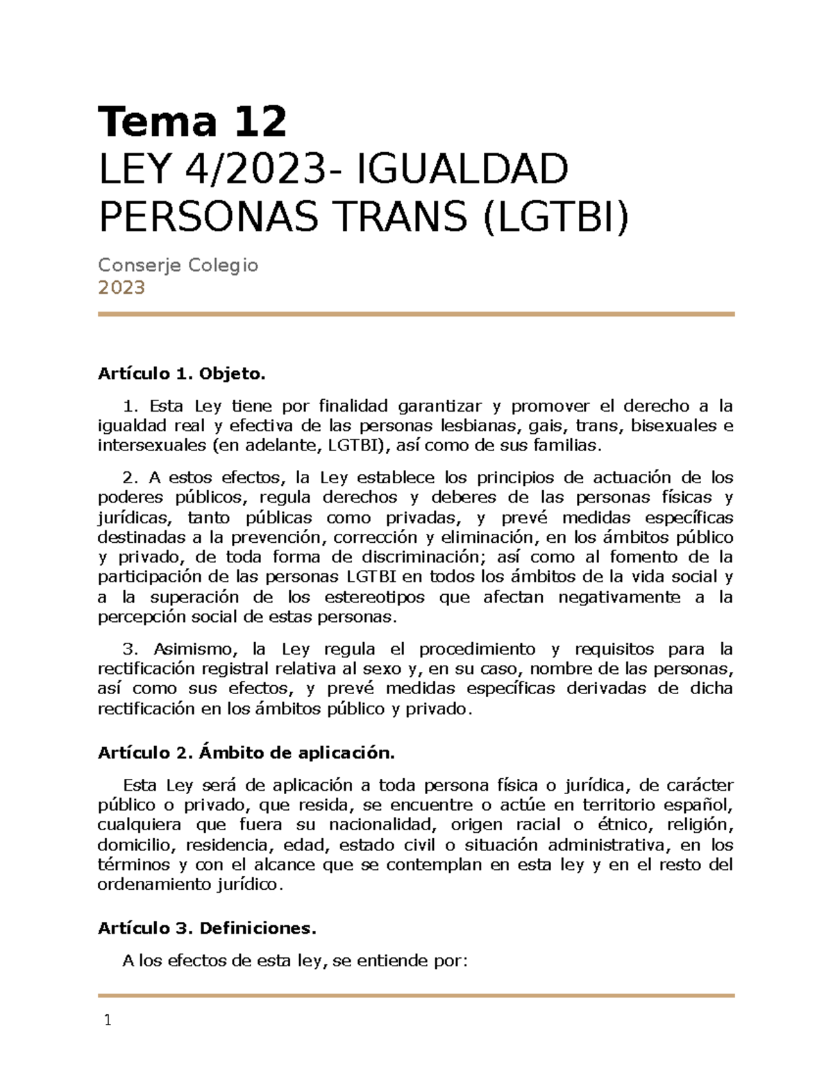 TEMA 12 - Apuntes - Tema 12 LEY 4/2023- IGUALDAD PERSONAS TRANS (LGTBI ...