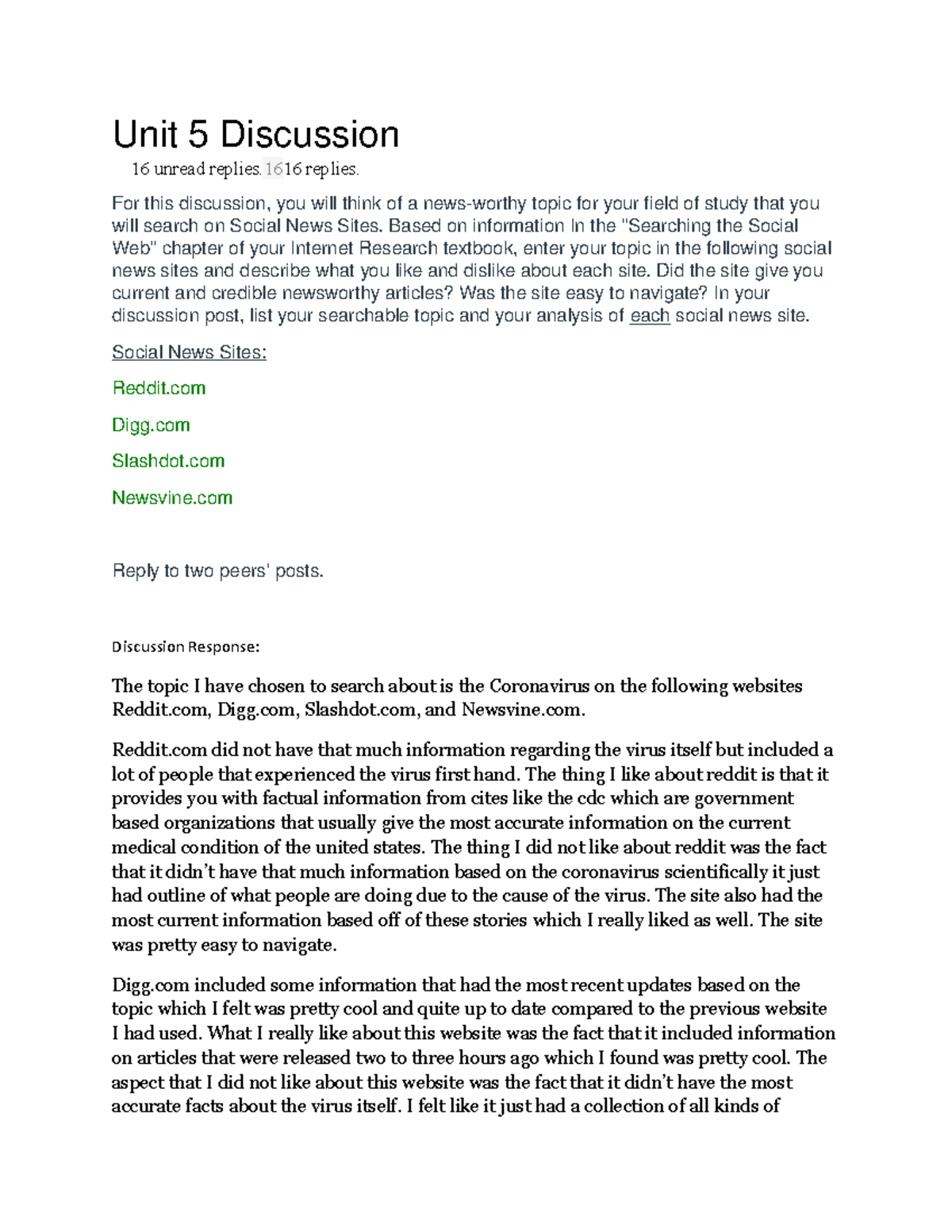 Unit 5 Discussion - Homework - Uni t 5 Discussi on 16 16 unread replies ...