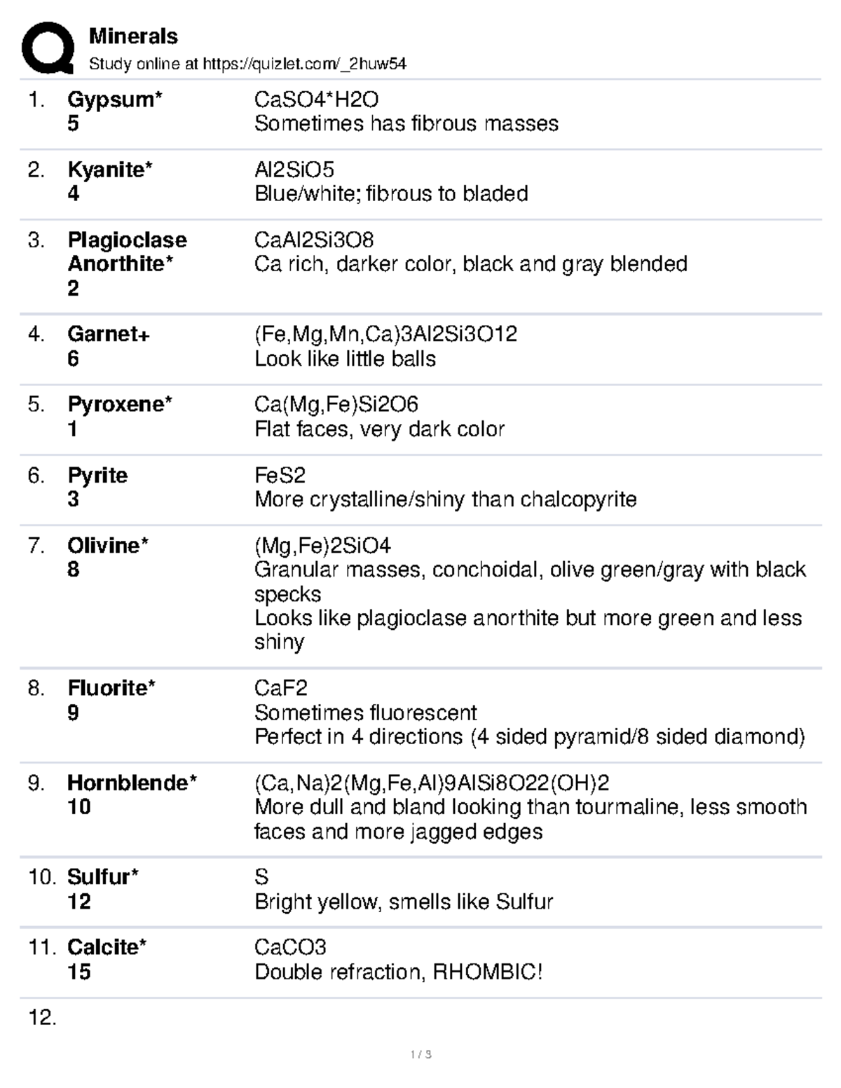 Geology minerals study guide and notes Minerals Study online at