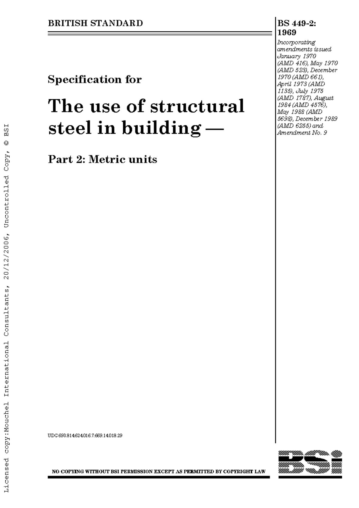 BS 449 Pt 2 - Structural Steel In Buildings (Metric) - BRITISH STANDARD ...