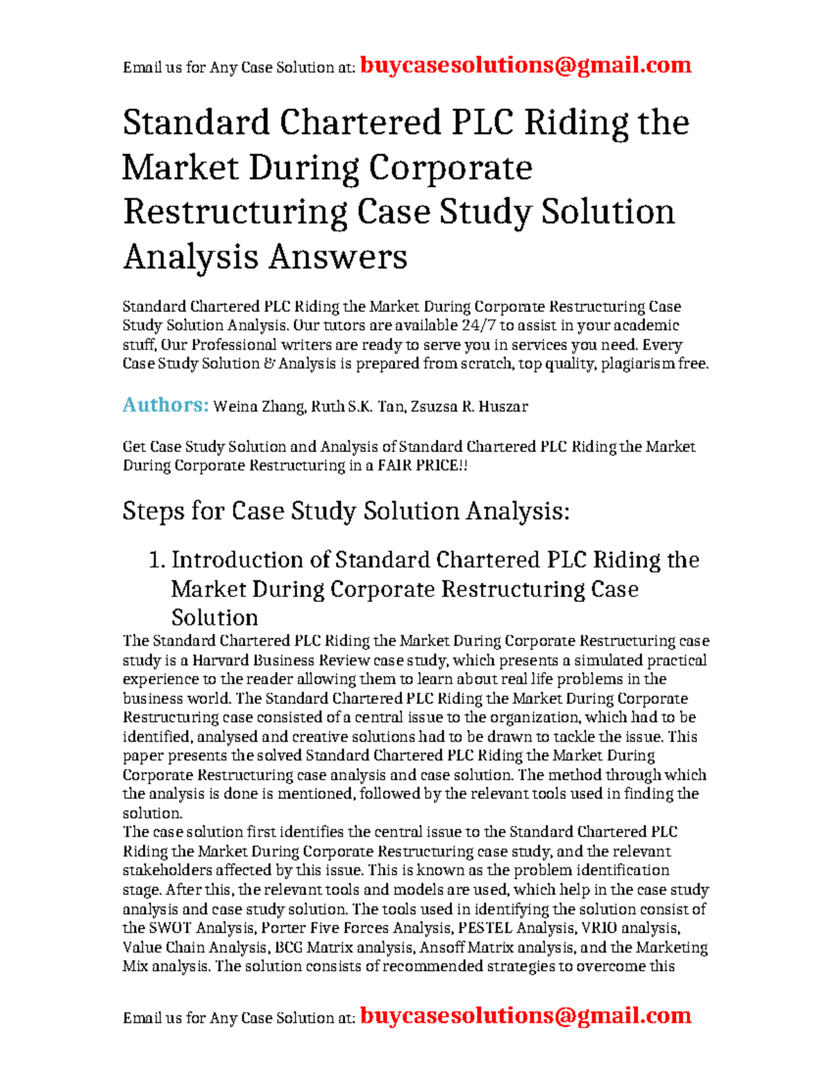 Case Solution Standard Chartered PLC Riding the Market During Corporate ...