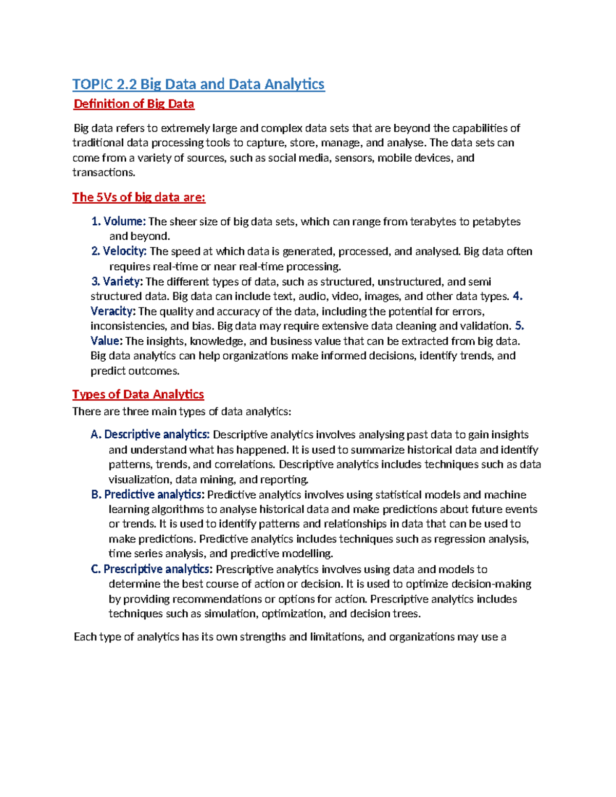 2.2 Big Data and Data Analytics - TOPIC 2 Big Data and Data Analytics ...