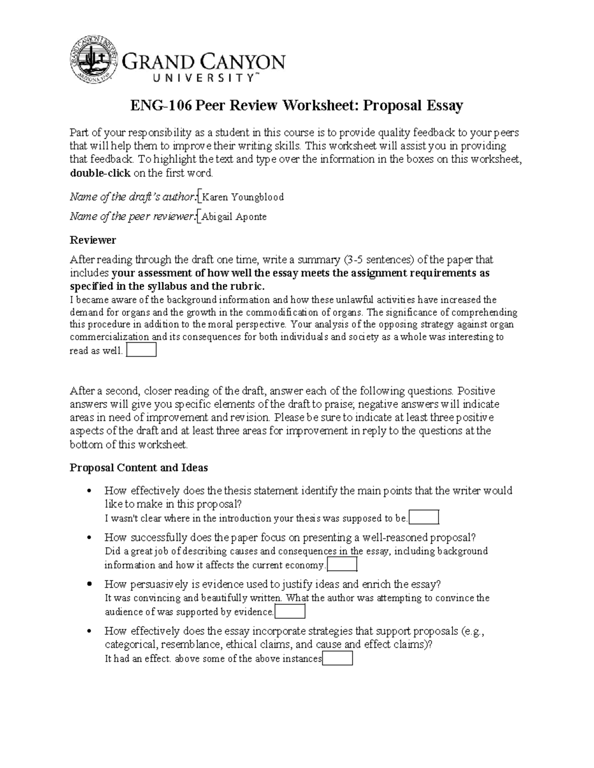 ENG106 Proposal Peer Review Worksheet - ENG-106 Peer Review Worksheet ...