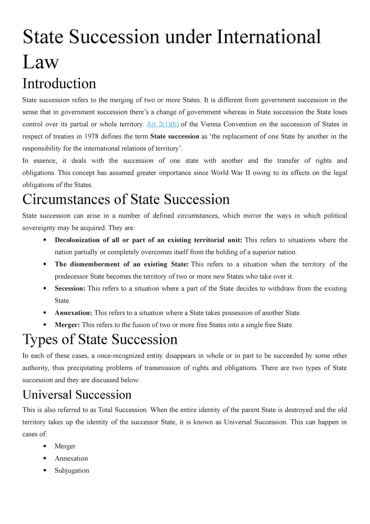 Consequences Of State Succession In International Law