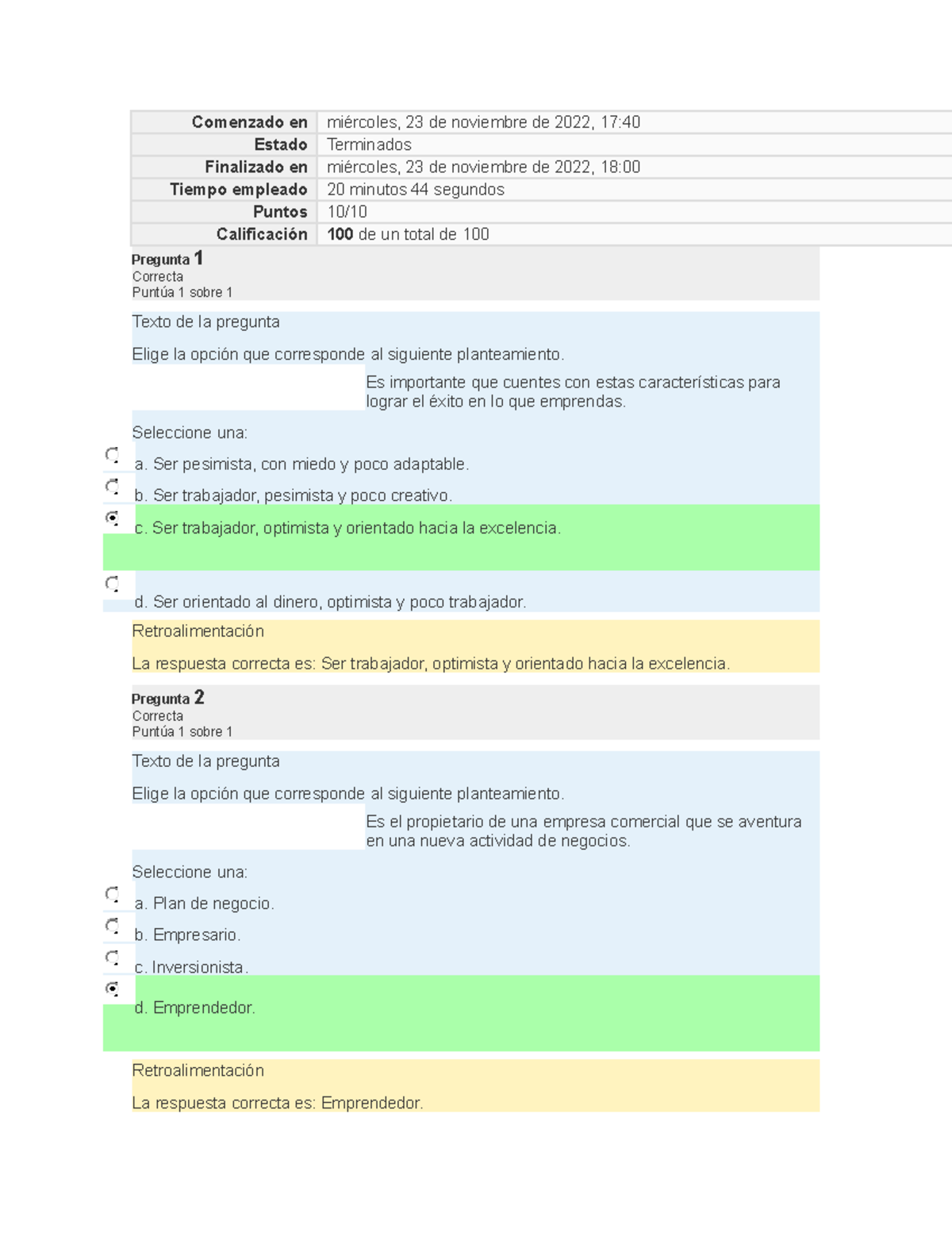 Cuestionario 1 Estrategias En El Emprendimiento - Comenzado En ...