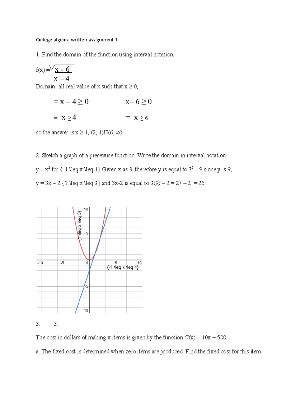 college algebra assignments