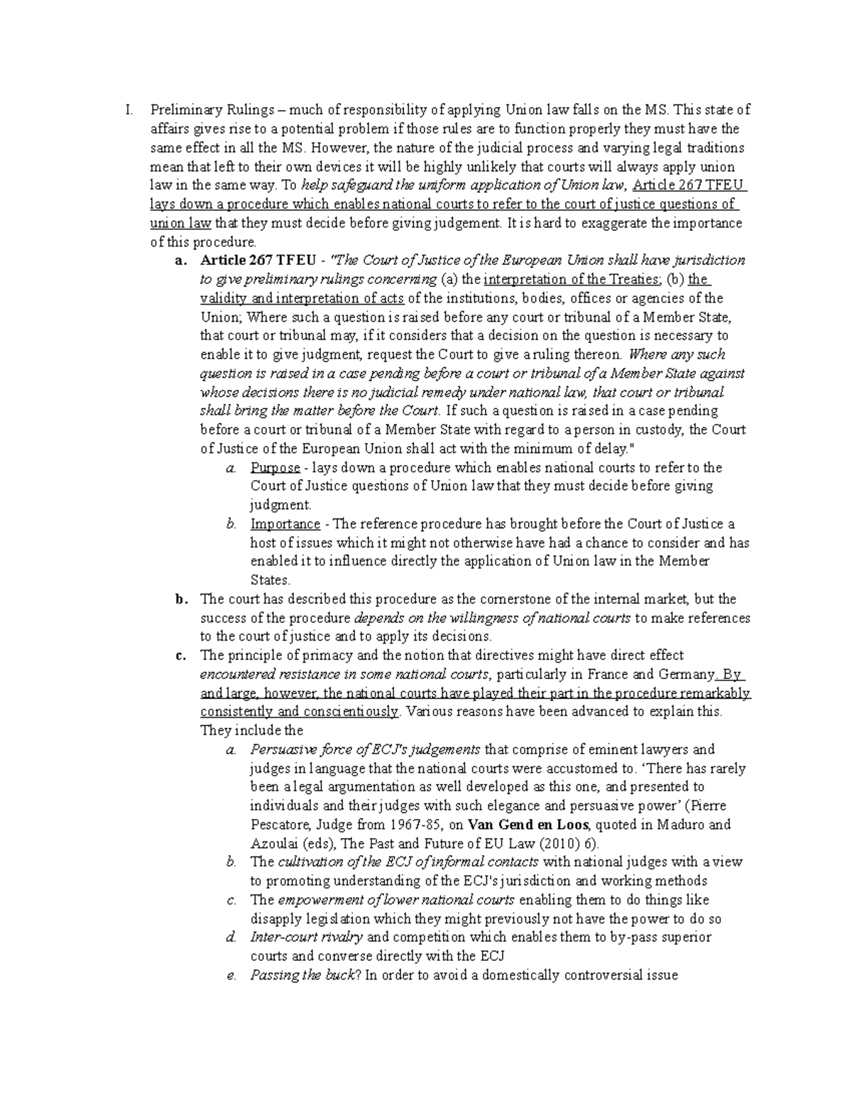 Preliminary Ruling EU art 267 - I. Preliminary Rulings – much of ...