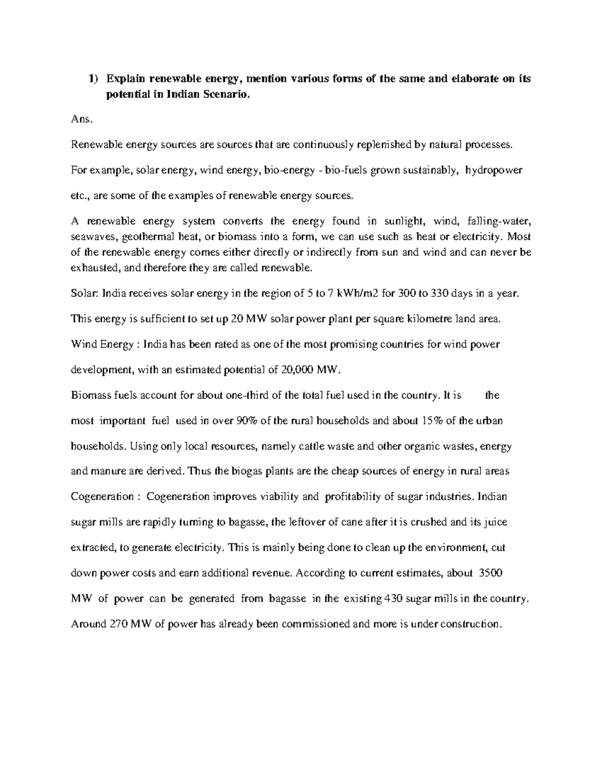 122322533 Non conventional energy sources notes - Explain renewable ...