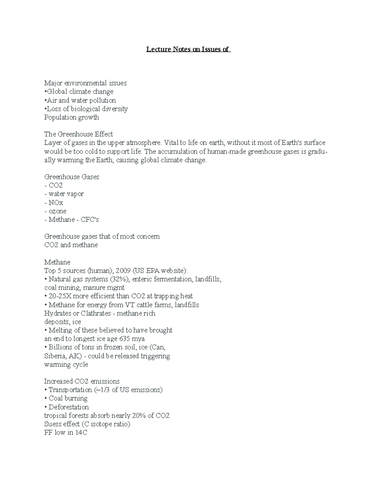 Issue ebiology notes - Lecture Notes on Issues of Major environmental ...