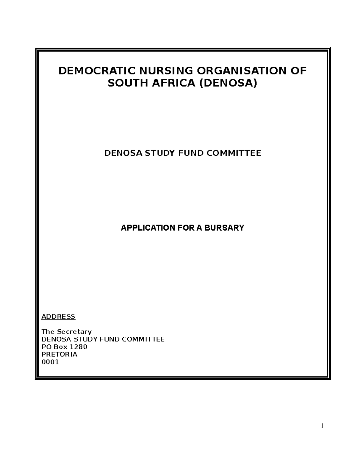Denosa Bursary Application Form 2023 Undergraduate - DEMOCRATIC NURSING ...
