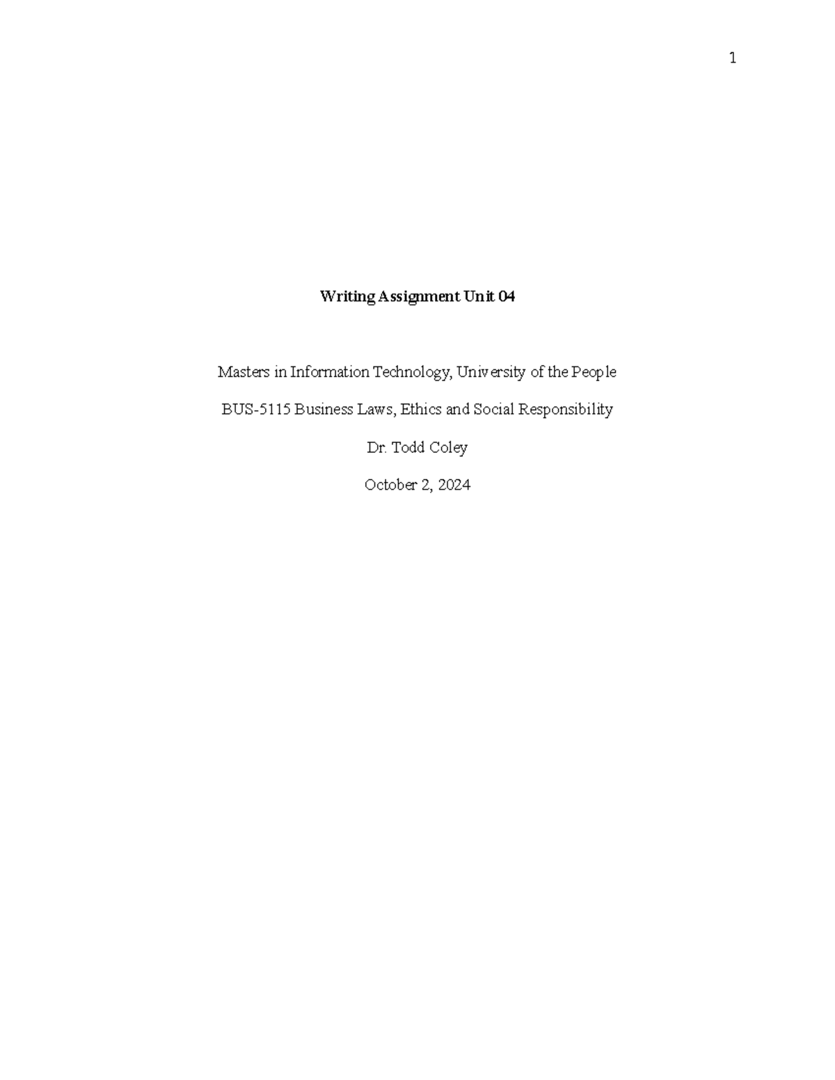 Final UNIT 04 - This is an assignment - Writing Assignment Unit 04 ...