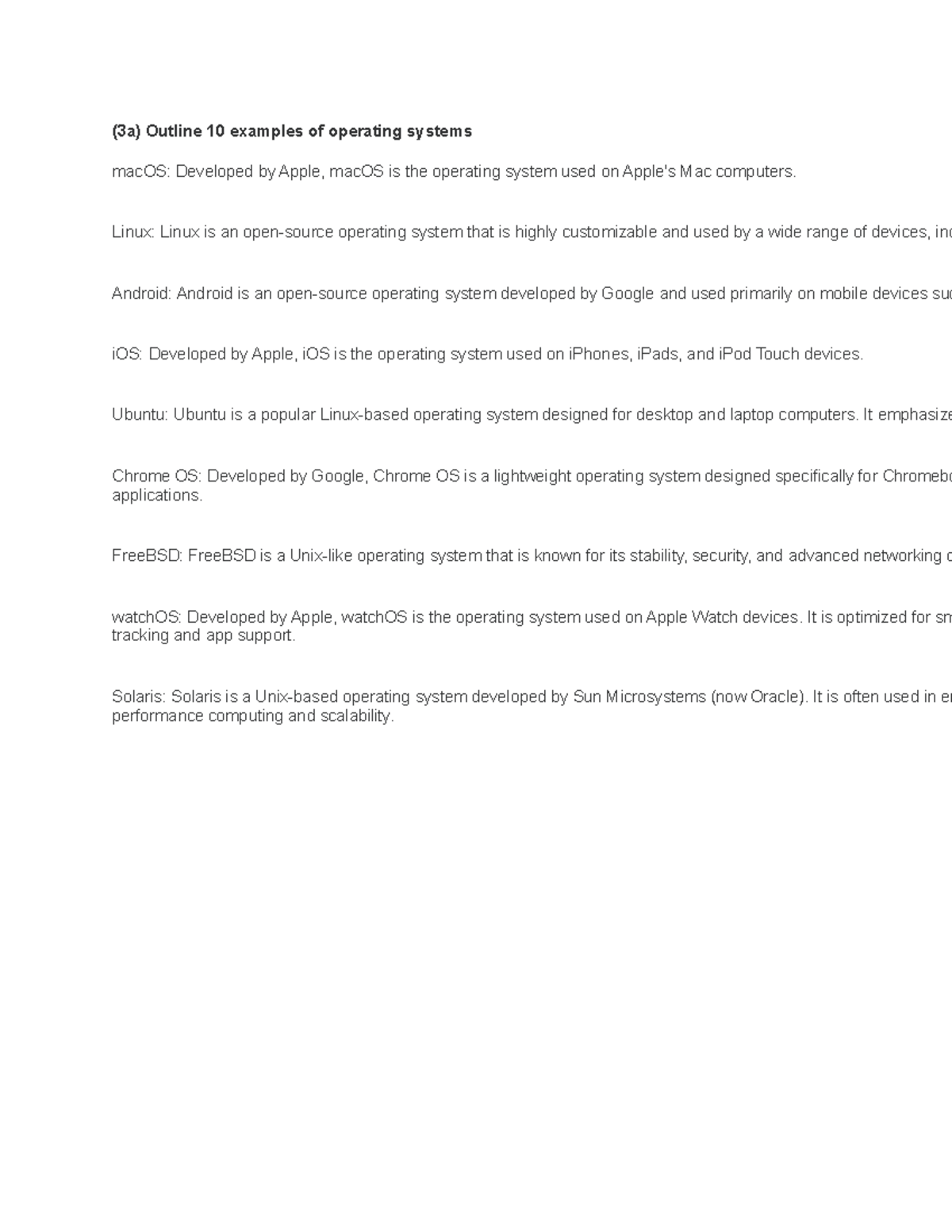 3a computer - studies - (3a) Outline 10 examples of operating systems ...